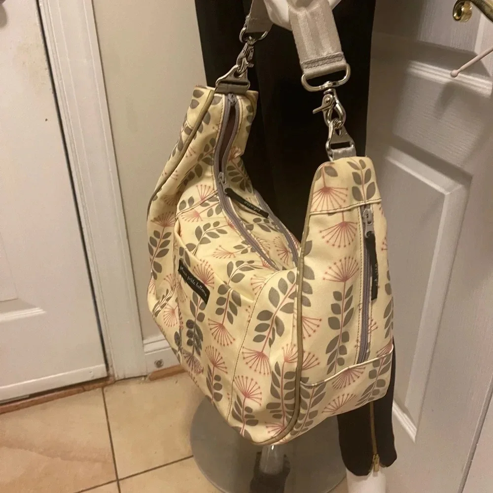 PETUNIA PICKLE BOTTOM Shoulder Diaper Bag Green & cream Floral Big